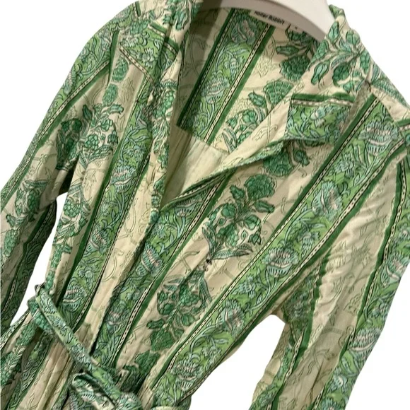 Roller Rabbit Green Cream Maxi long sleeved cotton Dress M